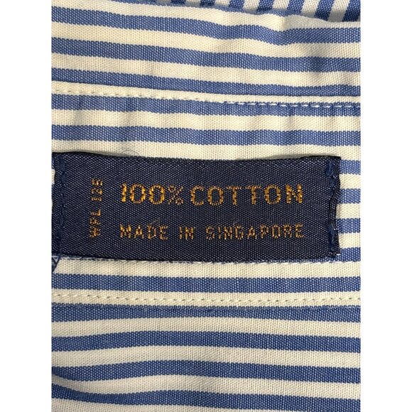 Chaps Ralph Lauren Mens Blue & White Striped Button-Down Shirt 15.5 32/33 100% C - Picture 4 of 6